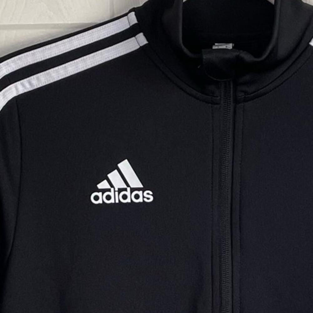 Adidas Track Jacket Boys Youth Sz L (13-14Y) Black White Logo Stripes Activewear - Picture 6 of 12